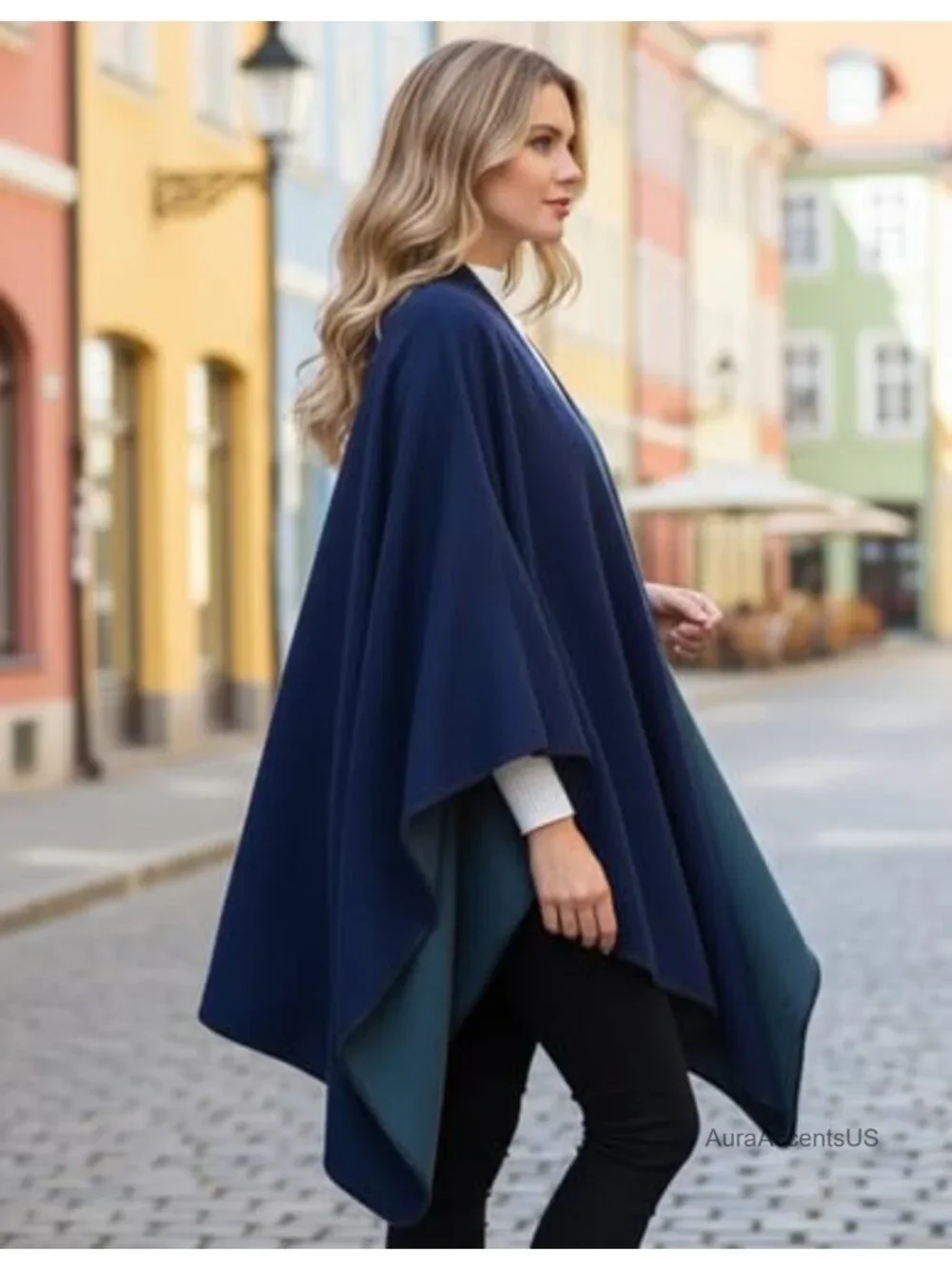 Plaid Shawl Wrap Open Front Poncho Cape Oversized Cardigan Fall Winter